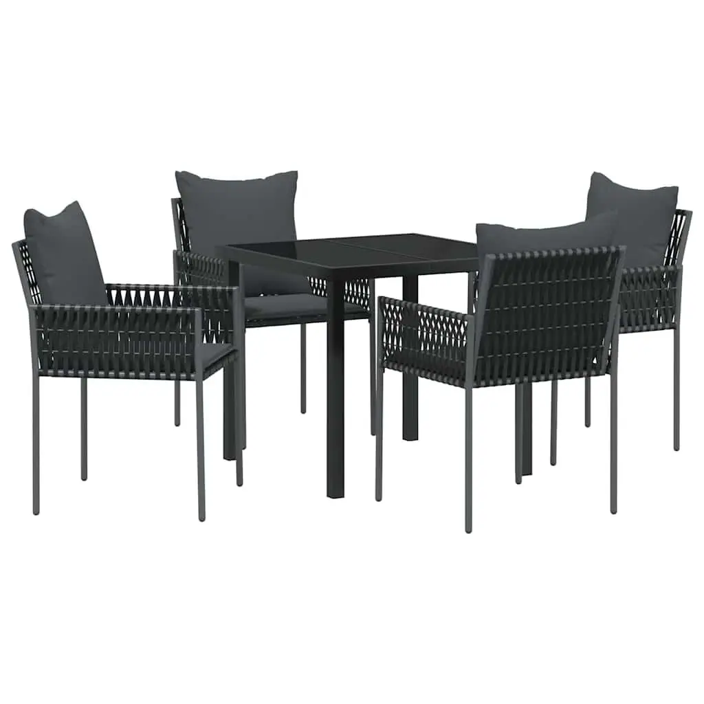 Garden Dining Set 5 Pieces Outdoor Furniture Black Grey Rattan Steel Chairs