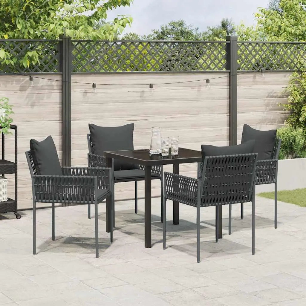Garden Dining Set 5 Pieces Outdoor Furniture Black Grey Rattan Steel Chairs