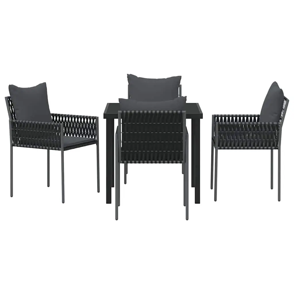 Garden Dining Set 5 Pieces Outdoor Furniture Black Grey Rattan Steel Chairs