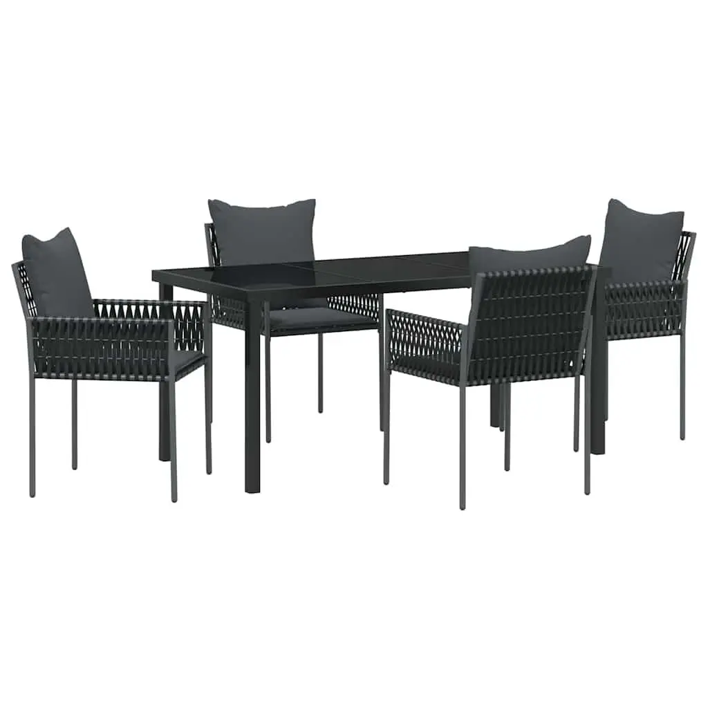 Garden Dining Set Black Grey 5 Piece Poly Rattan Outdoor Furniture