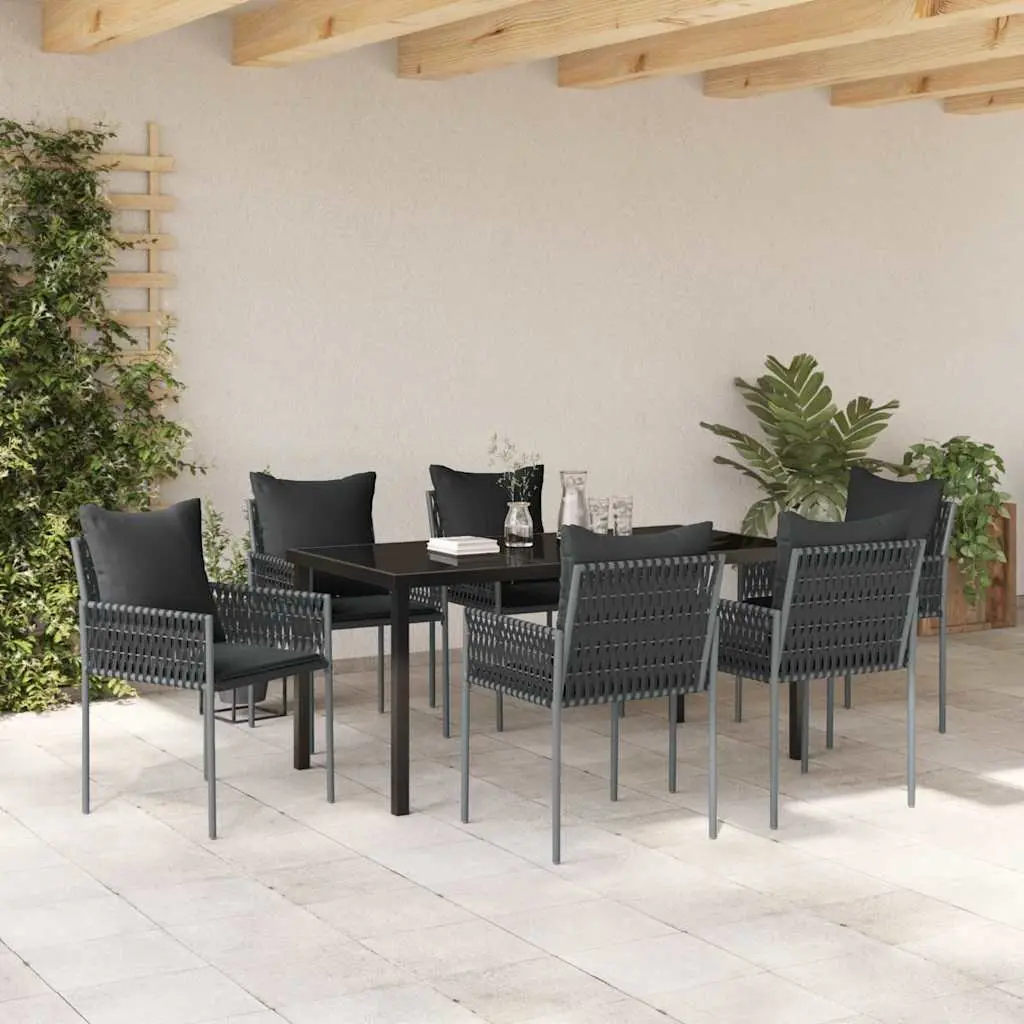Garden Dining Set Black Grey 7 Piece Outdoor Furniture Rattan Steel Table Chairs