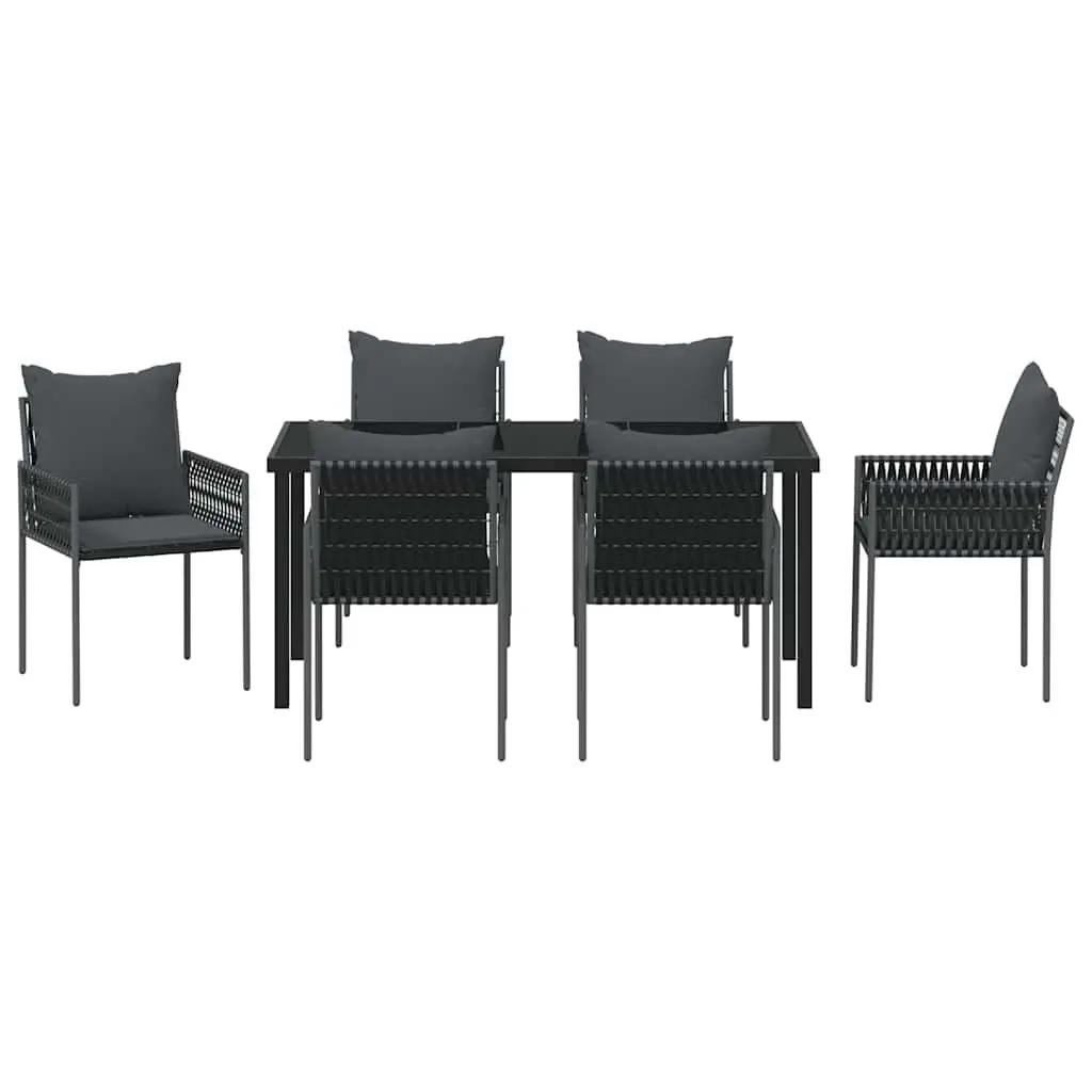 Garden Dining Set Black Grey 7 Piece Outdoor Furniture Rattan Steel Table Chairs