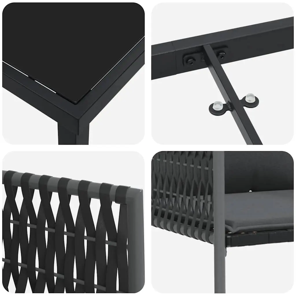 Garden Dining Set Black Grey 7 Piece Outdoor Furniture Rattan Steel Table Chairs