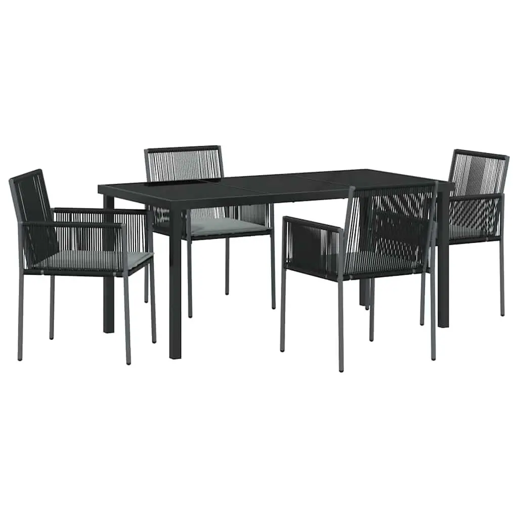 Garden Dining Set 5 Piece Outdoor Furniture Black Poly Rattan Steel Frame