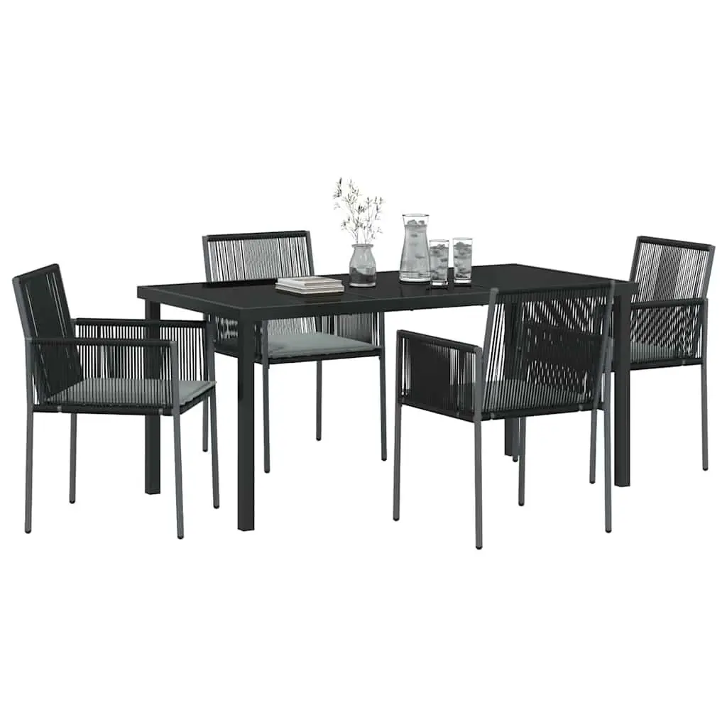 Garden Dining Set 5 Piece Outdoor Furniture Black Poly Rattan Steel Frame