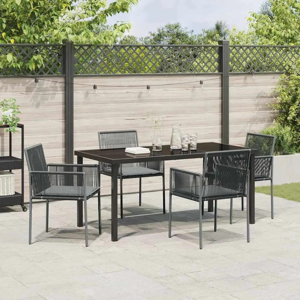 Garden Dining Set 5 Piece Outdoor Furniture Black Poly Rattan Steel Frame