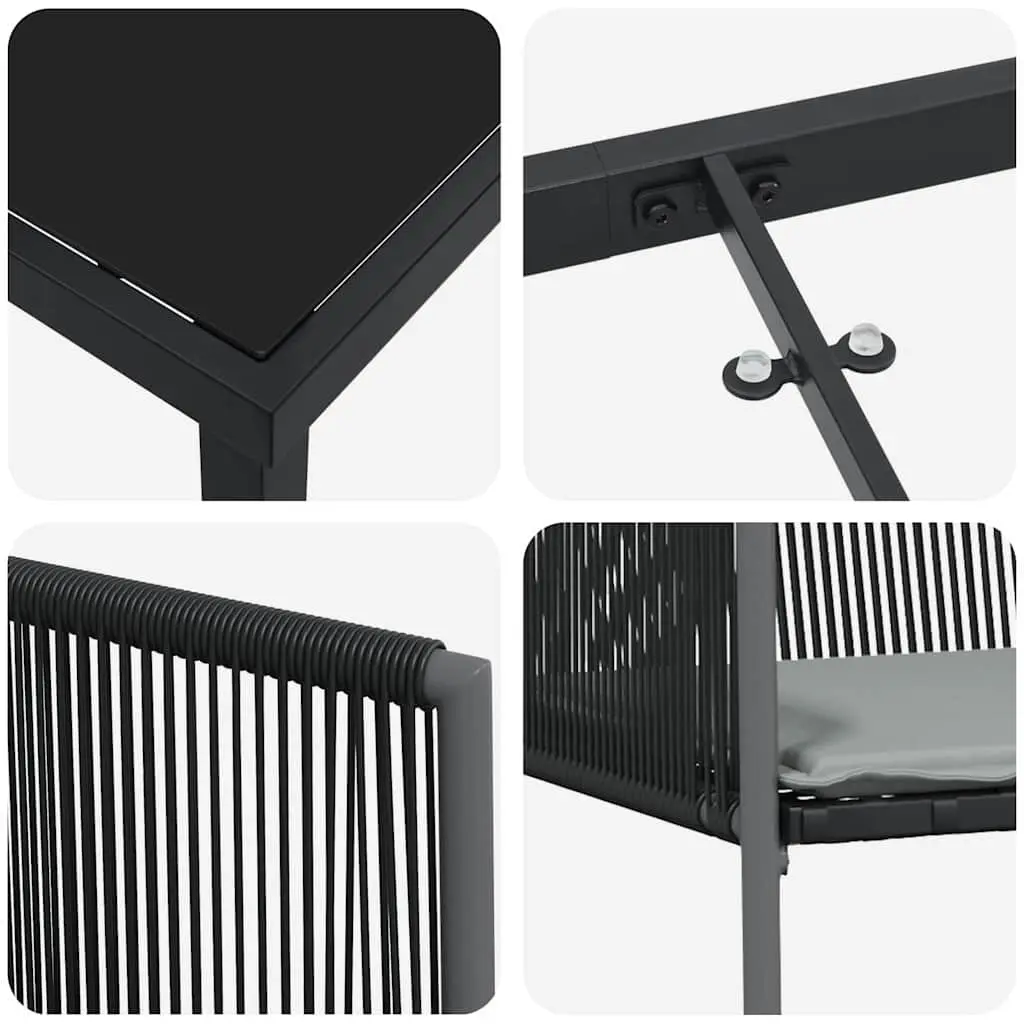 Garden Dining Set 5 Piece Outdoor Furniture Black Poly Rattan Steel Frame