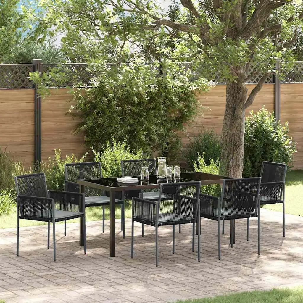 Garden Dining Set Black 7 Piece Outdoor Furniture Poly Rattan Steel Frame