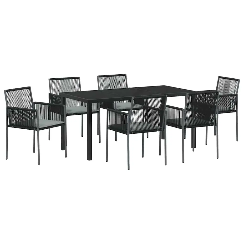 Garden Dining Set Black 7 Piece Outdoor Furniture Poly Rattan Steel Frame