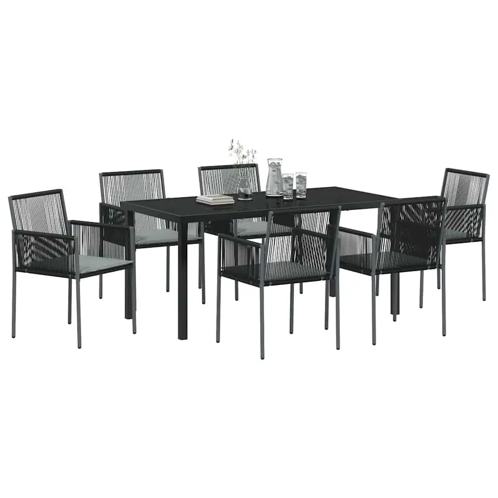 Garden Dining Set Black 7 Piece Outdoor Furniture Poly Rattan Steel Frame