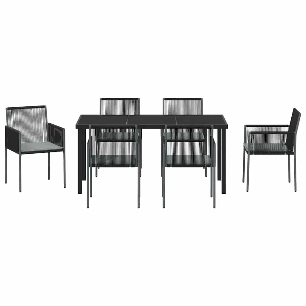 Garden Dining Set Black 7 Piece Outdoor Furniture Poly Rattan Steel Frame