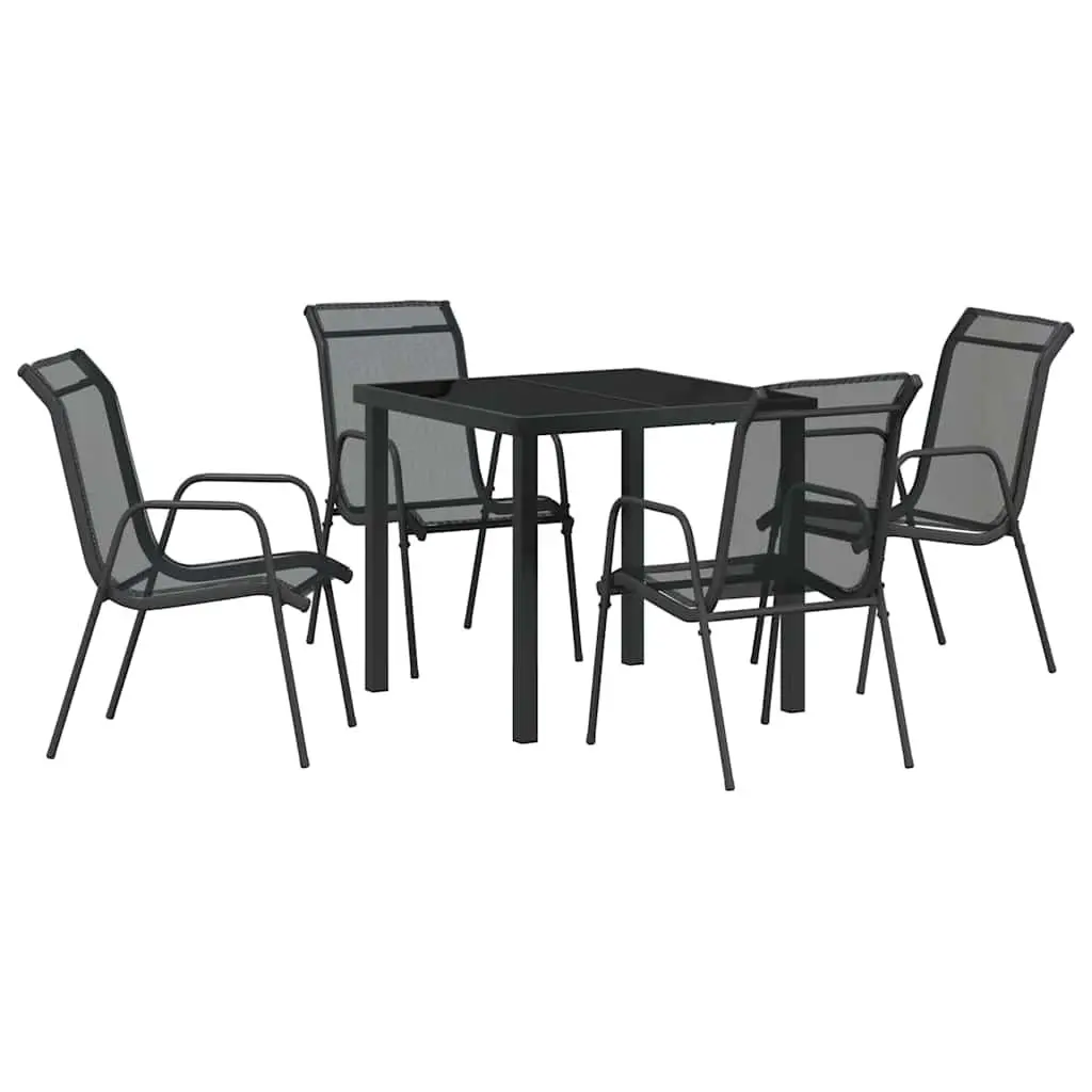 Garden Dining Set 5 Piece Outdoor Furniture Black Steel Frame Textilene Seats