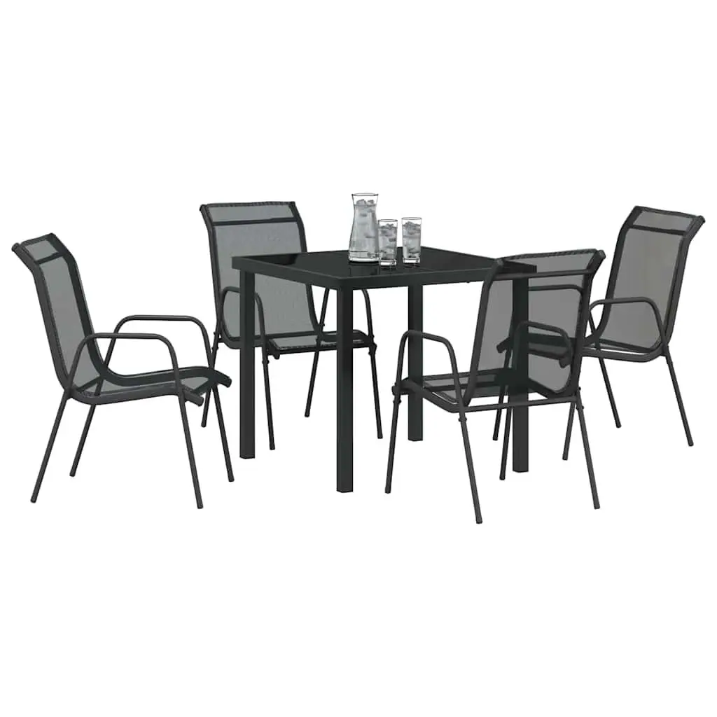 Garden Dining Set 5 Piece Outdoor Furniture Black Steel Frame Textilene Seats