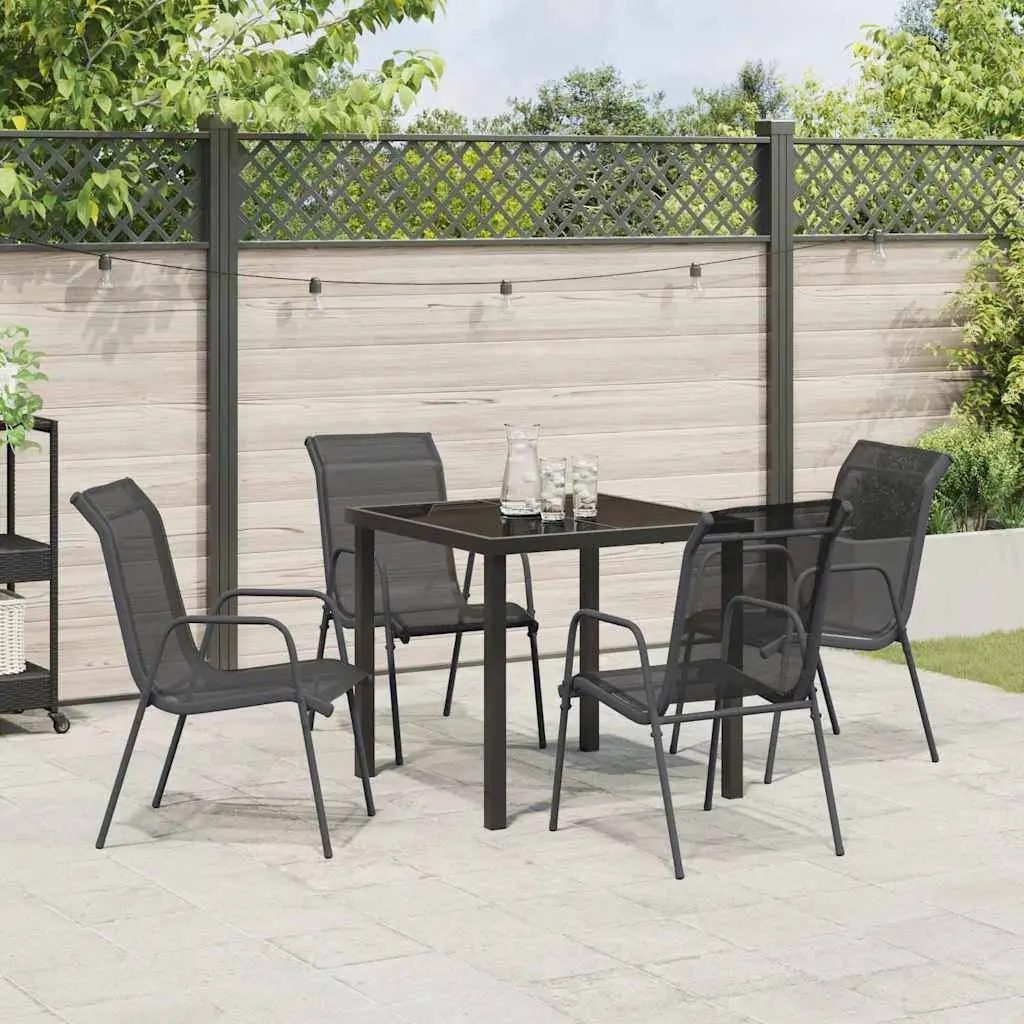 Garden Dining Set 5 Piece Outdoor Furniture Black Steel Frame Textilene Seats