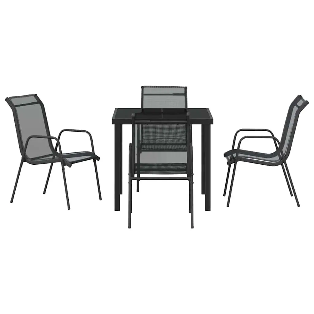 Garden Dining Set 5 Piece Outdoor Furniture Black Steel Frame Textilene Seats