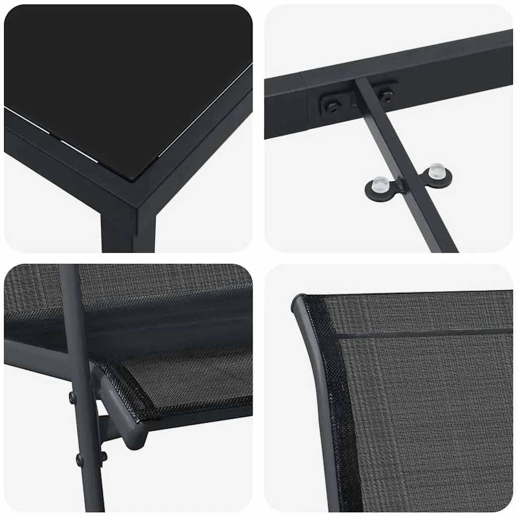 Garden Dining Set 5 Piece Outdoor Furniture Black Steel Frame Textilene Seats