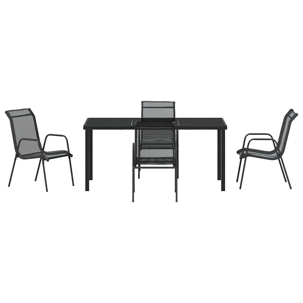 Garden Dining Set Black 5 Piece Outdoor Furniture Steel Frame Rectangle Table