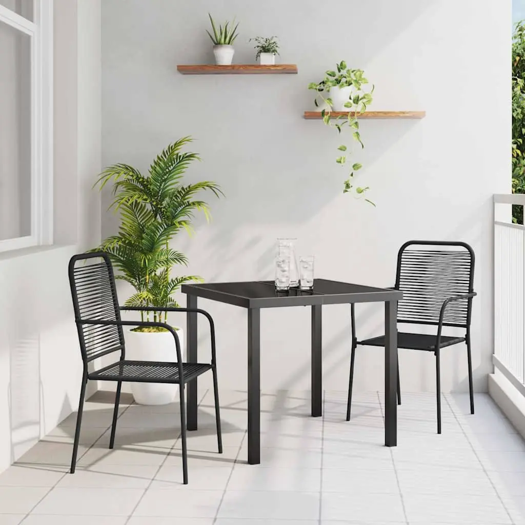 Outdoor Dining Set 3-Piece Garden Furniture Black Steel Frame Patio Table Chairs