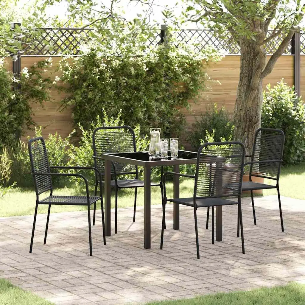 Outdoor Garden Dining Set 5 Pieces Black Steel Frame Patio Furniture Rectangle