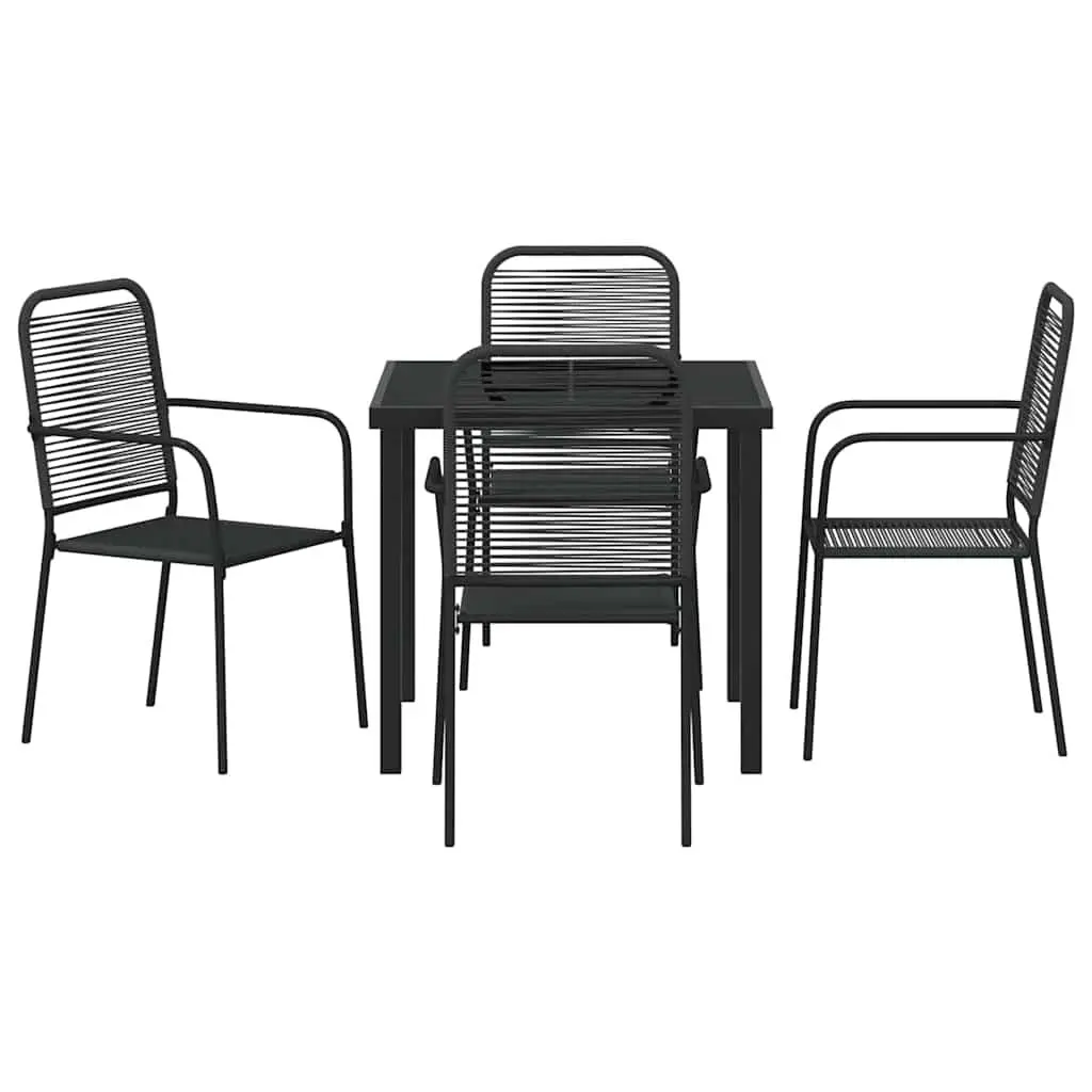Outdoor Garden Dining Set 5 Pieces Black Steel Frame Patio Furniture Rectangle