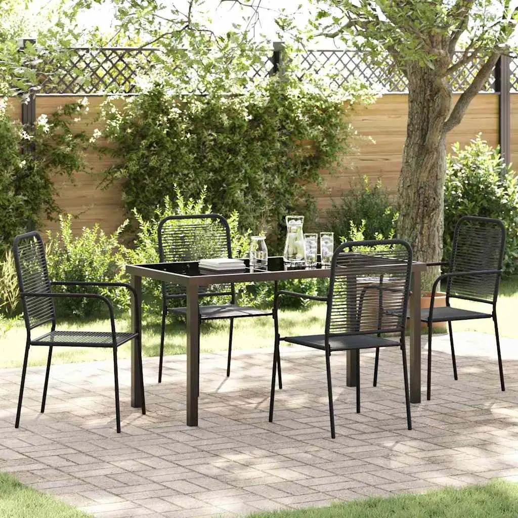 Outdoor Dining Set Black 5 Pieces Rectangular Steel Frame Garden Patio Furniture