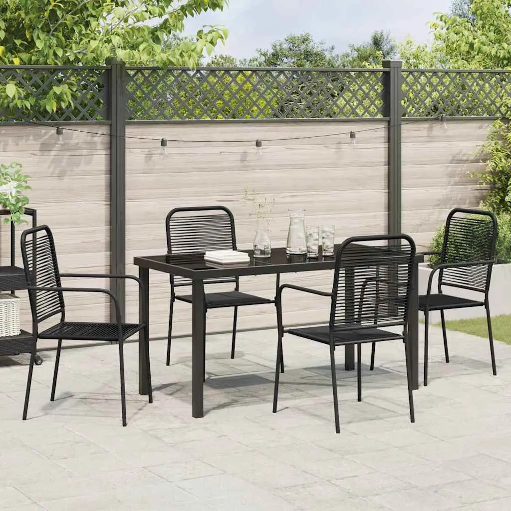 Outdoor Dining Set Black 5 Pieces Rectangular Steel Frame Garden Patio Furniture