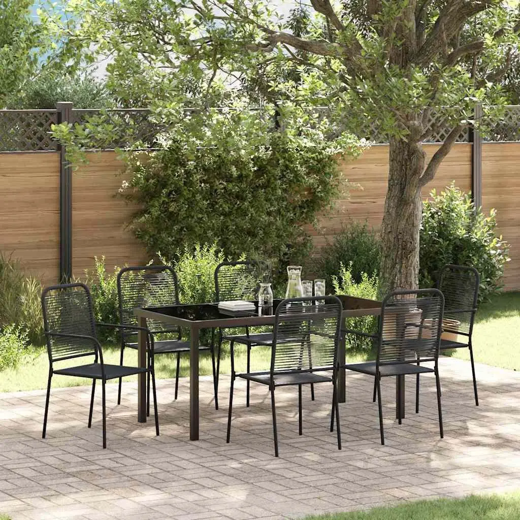 Outdoor Dining Set 7 Piece Rectangular Garden Furniture Black Steel Frame Patio