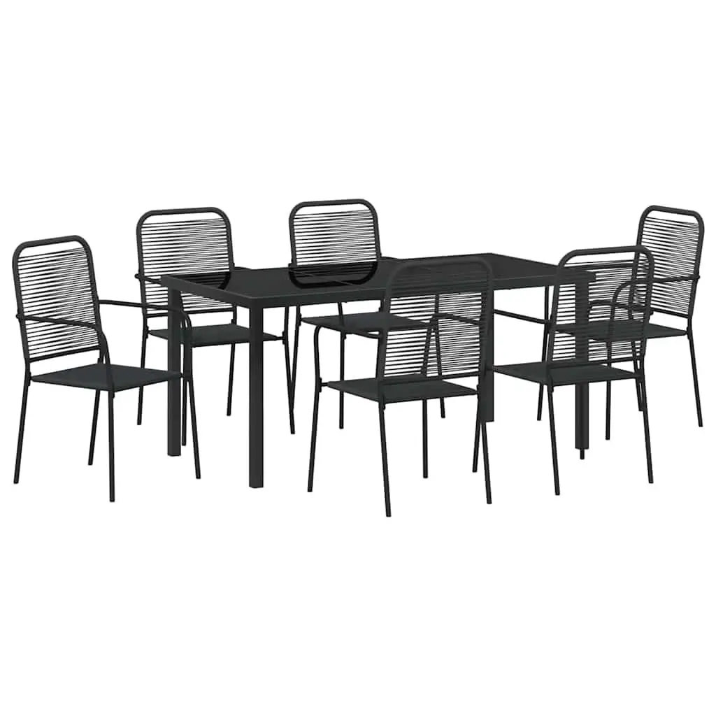 Outdoor Dining Set 7 Piece Rectangular Garden Furniture Black Steel Frame Patio
