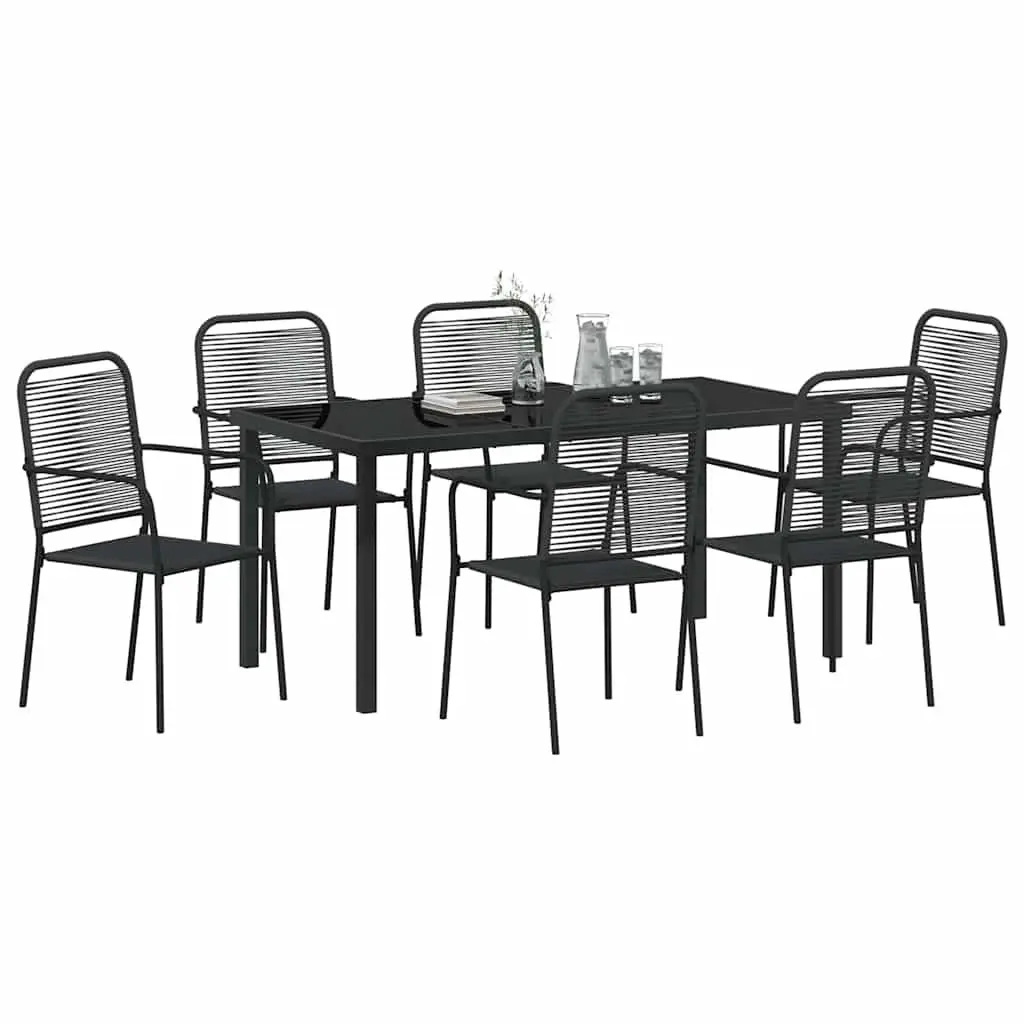 Outdoor Dining Set 7 Piece Rectangular Garden Furniture Black Steel Frame Patio