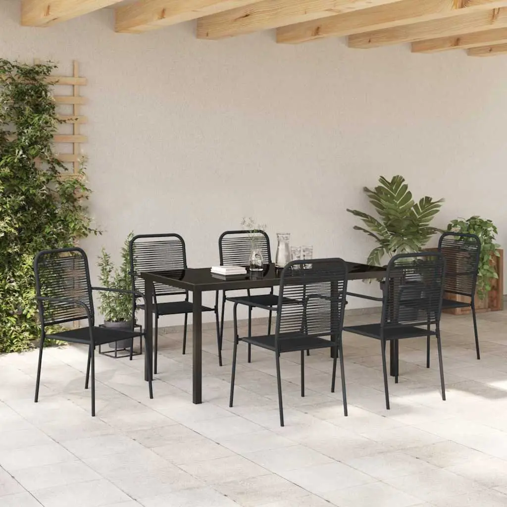 Outdoor Dining Set 7 Piece Rectangular Garden Furniture Black Steel Frame Patio