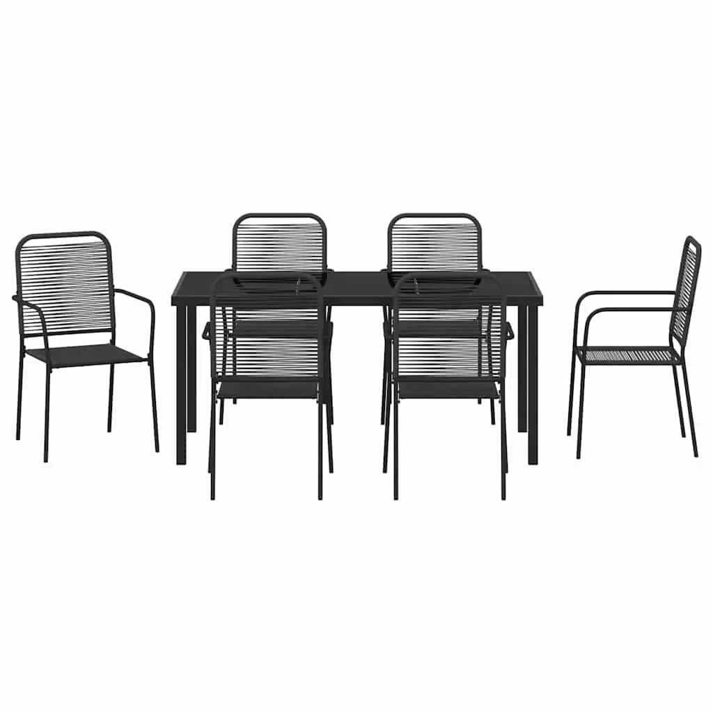 Outdoor Dining Set 7 Piece Rectangular Garden Furniture Black Steel Frame Patio
