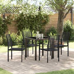 Garden Dining Set 5 Piece Black Steel Frame Outdoor Furniture Patio Table Chairs