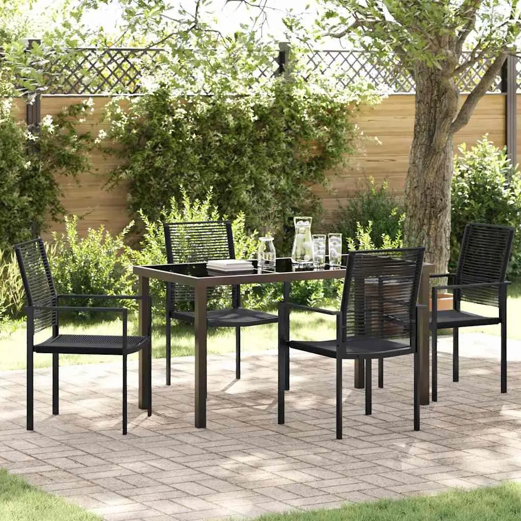 Garden Dining Set 5 Piece Black Steel Outdoor Furniture Patio Table Chairs
