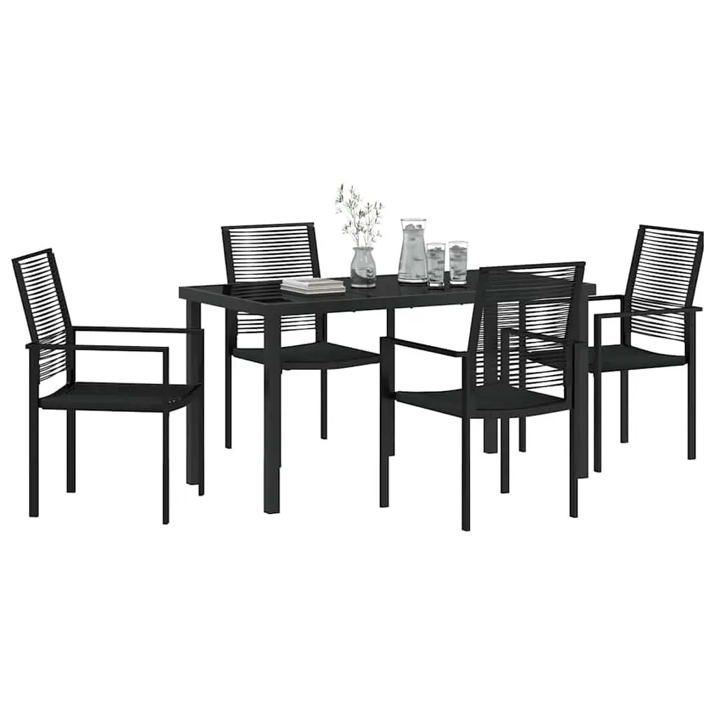 Garden Dining Set 5 Piece Black Steel Outdoor Furniture Patio Table Chairs