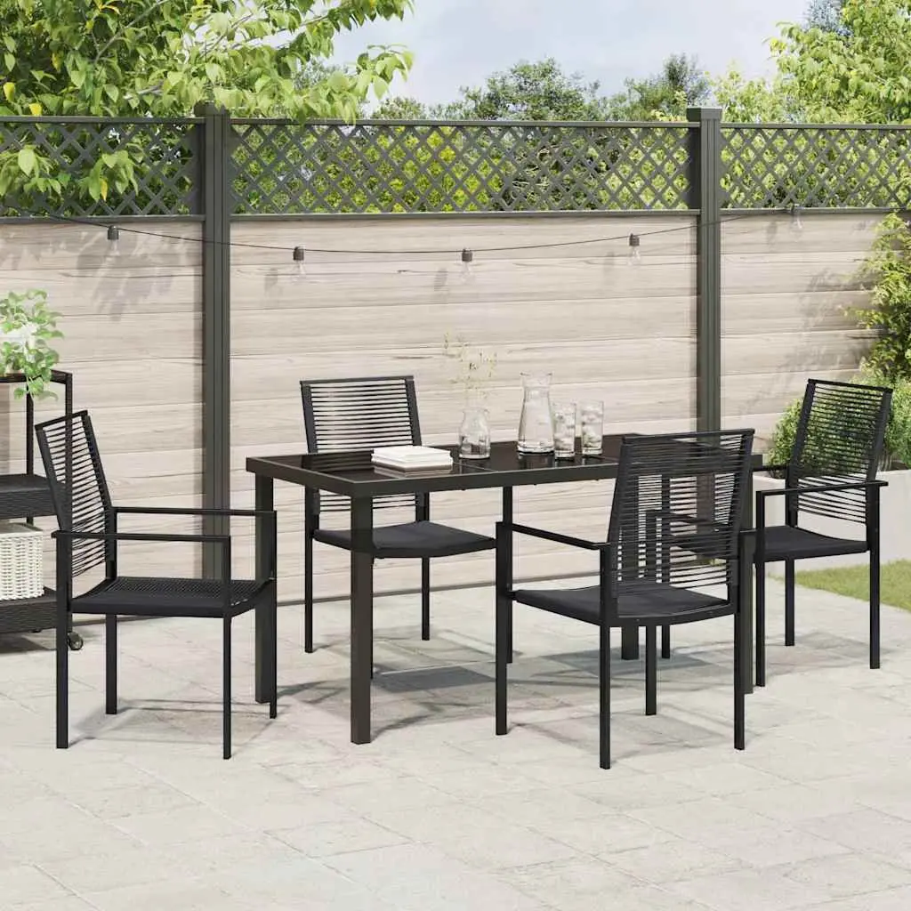 Garden Dining Set 5 Piece Black Steel Outdoor Furniture Patio Table Chairs