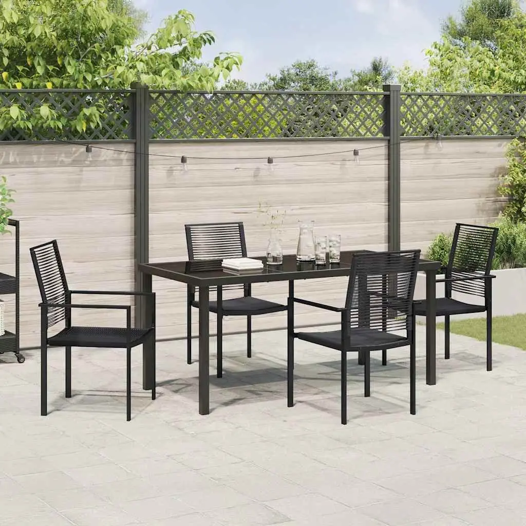 Garden Dining Set 5 Pieces Black Steel Frame Outdoor Patio Furniture Modern