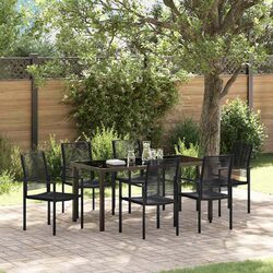 Garden Dining Set 7 Piece Outdoor Furniture Black Steel Frame Patio Table Chairs