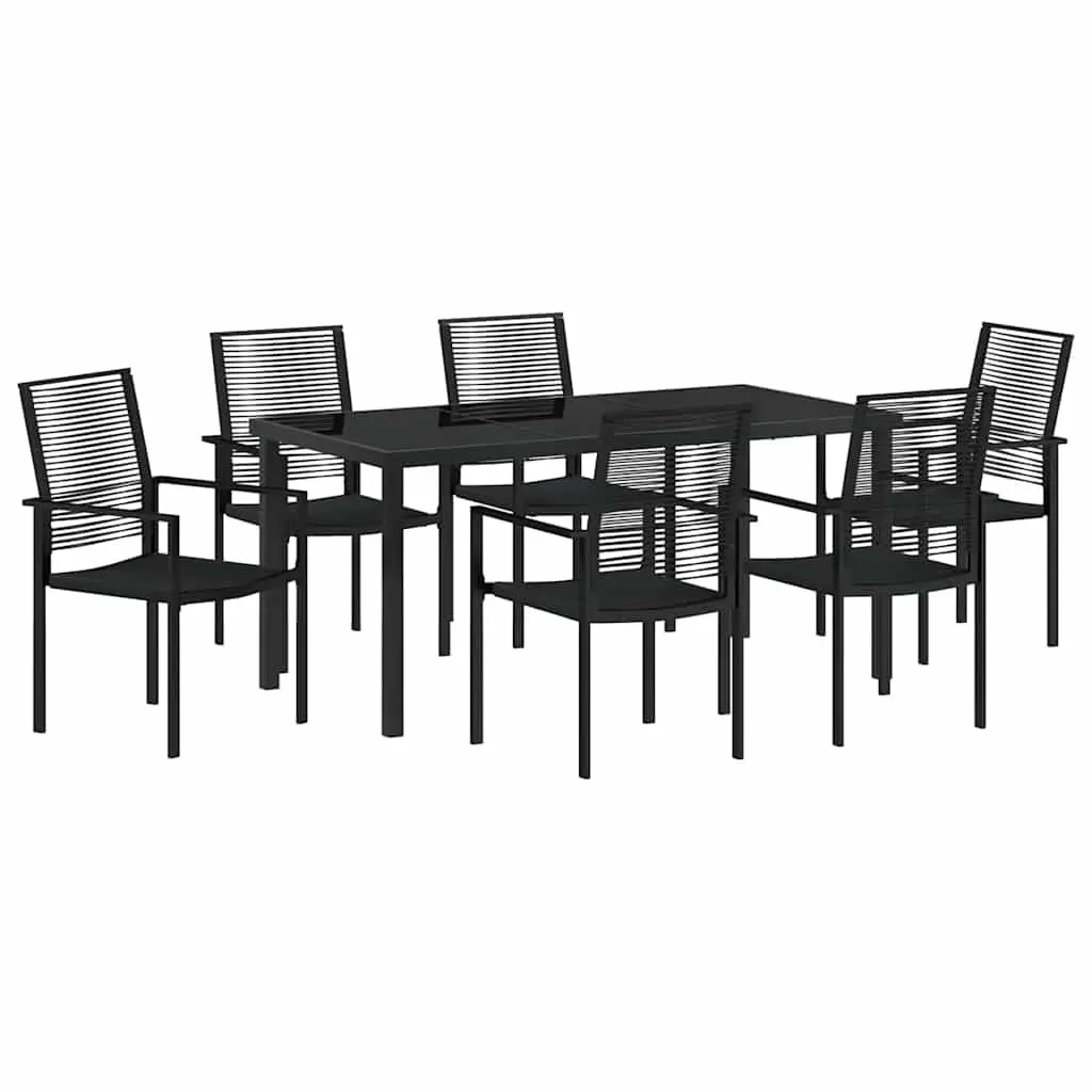 Garden Dining Set 7 Piece Outdoor Furniture Black Steel Frame Patio Table Chairs