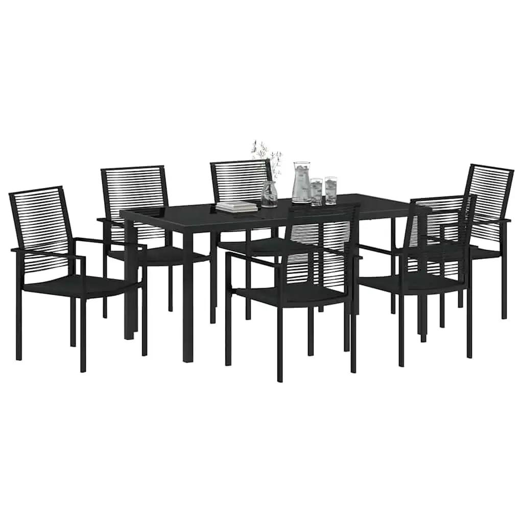 Garden Dining Set 7 Piece Outdoor Furniture Black Steel Frame Patio Table Chairs