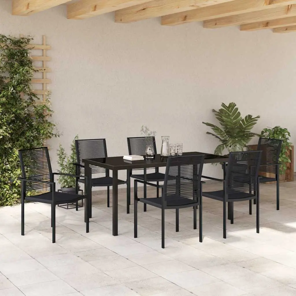 Garden Dining Set 7 Piece Outdoor Furniture Black Steel Frame Patio Table Chairs