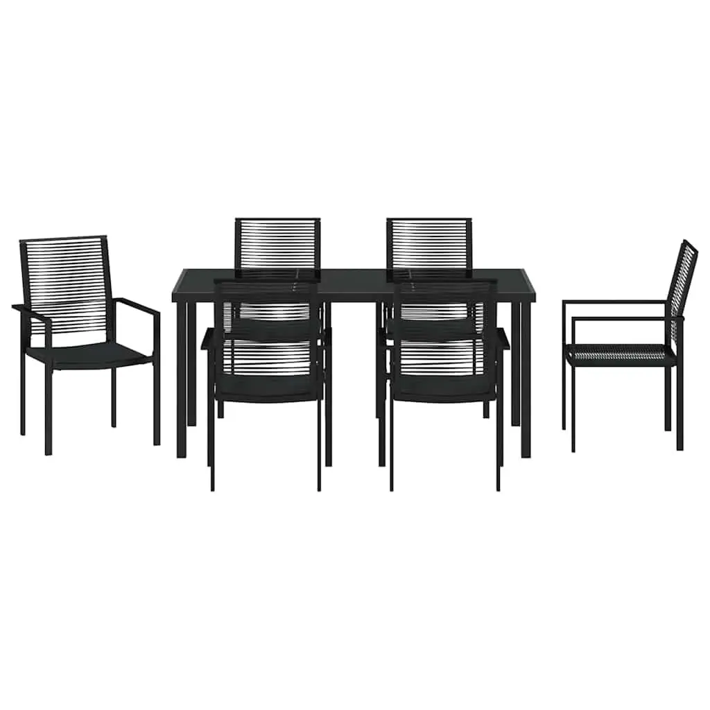 Garden Dining Set 7 Piece Outdoor Furniture Black Steel Frame Patio Table Chairs