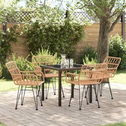 Garden Dining Set 5 Piece Outdoor Furniture Brown Steel Frame Patio Seating