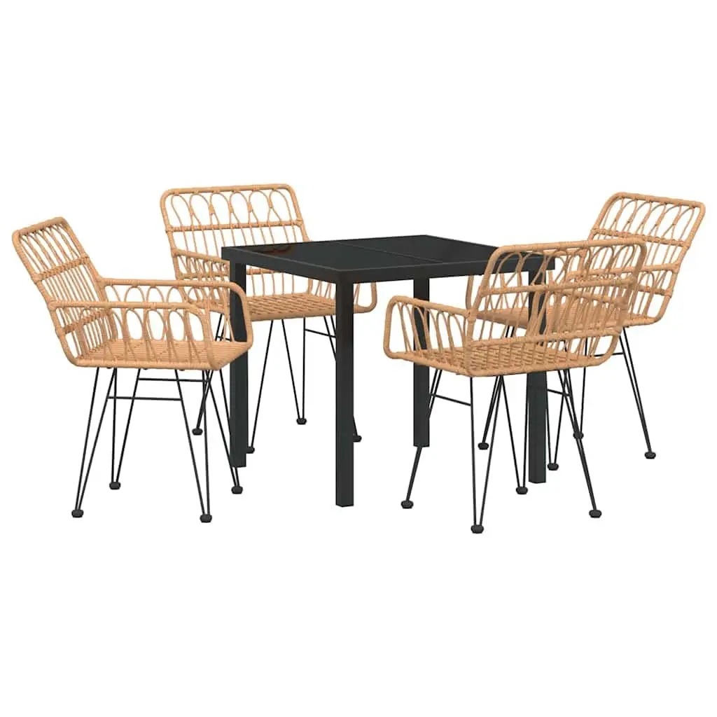 Garden Dining Set 5 Piece Outdoor Furniture Brown Steel Frame Patio Seating