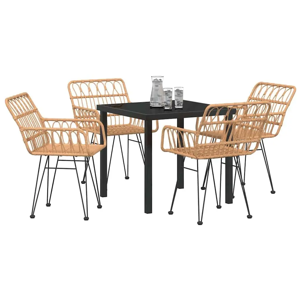 Garden Dining Set 5 Piece Outdoor Furniture Brown Steel Frame Patio Seating