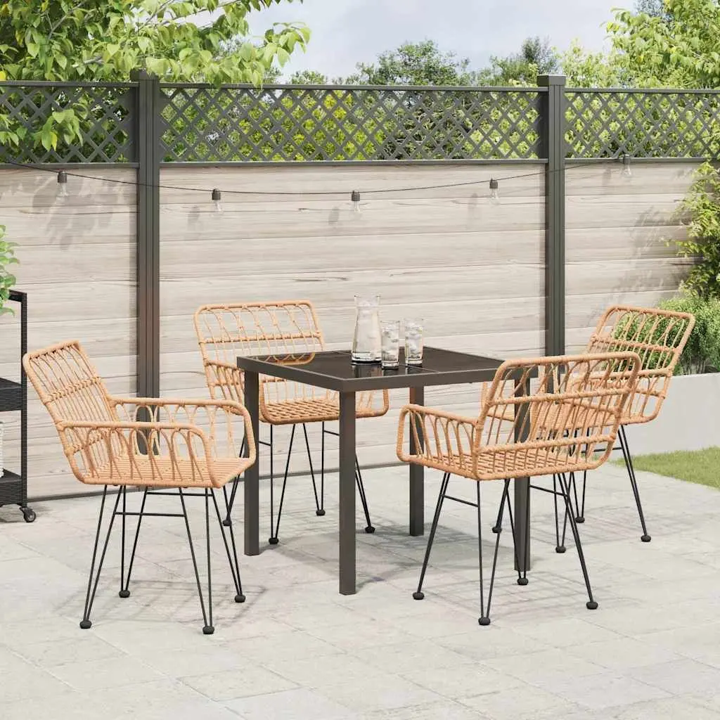 Garden Dining Set 5 Piece Outdoor Furniture Brown Steel Frame Patio Seating