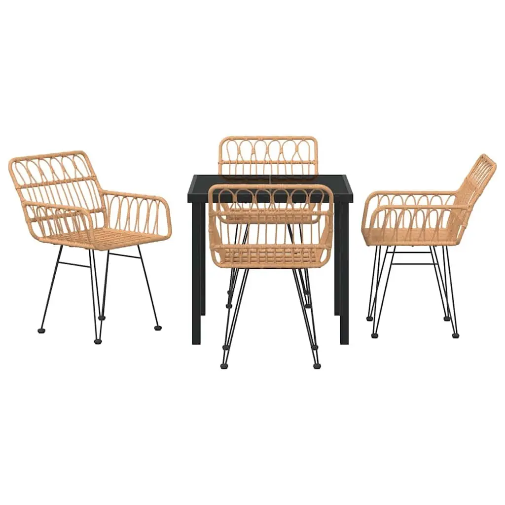 Garden Dining Set 5 Piece Outdoor Furniture Brown Steel Frame Patio Seating
