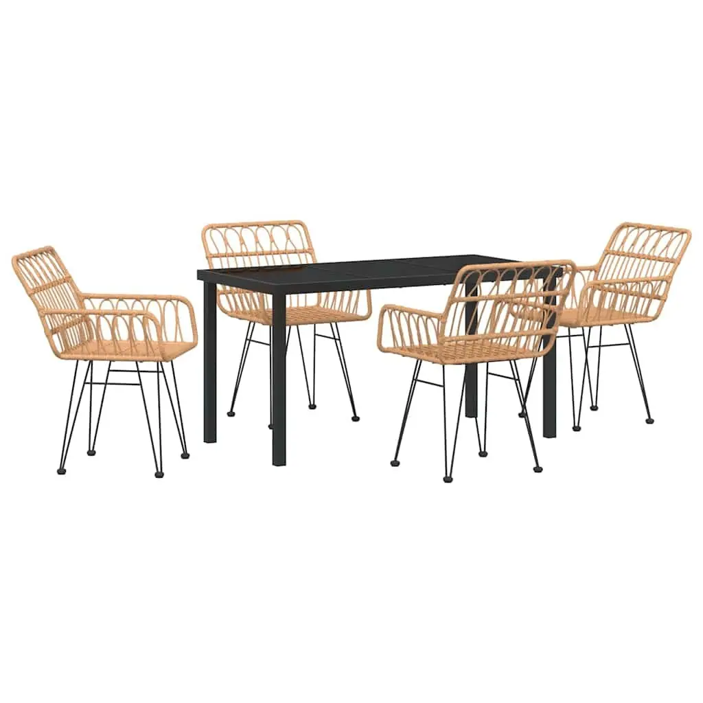 Garden Dining Set 5 Piece Outdoor Furniture Brown Steel Frame Poly Rattan Seats