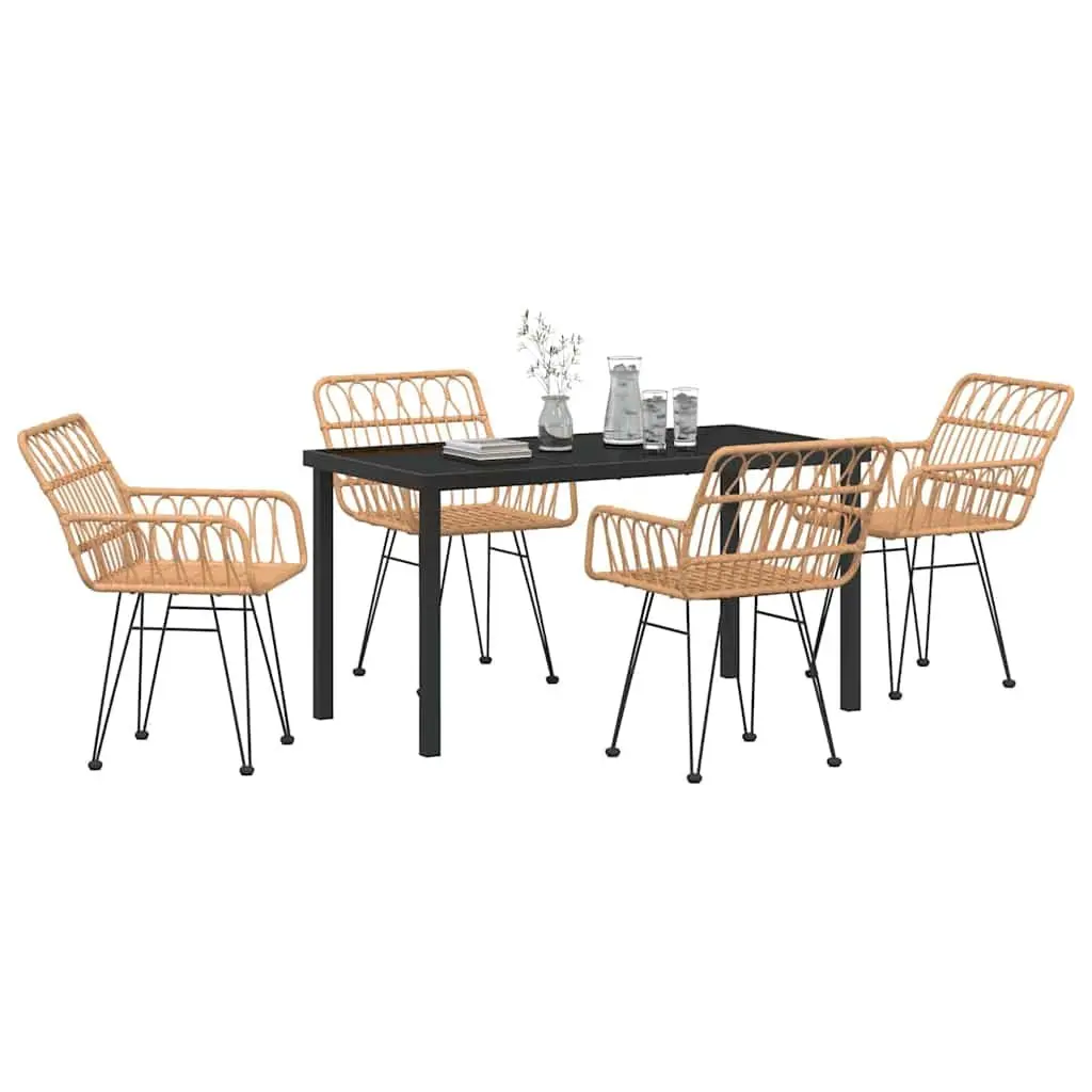 Garden Dining Set 5 Piece Outdoor Furniture Brown Steel Frame Poly Rattan Seats