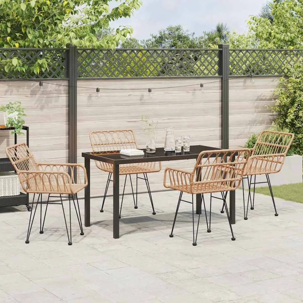 Garden Dining Set 5 Piece Outdoor Furniture Brown Steel Frame Poly Rattan Seats