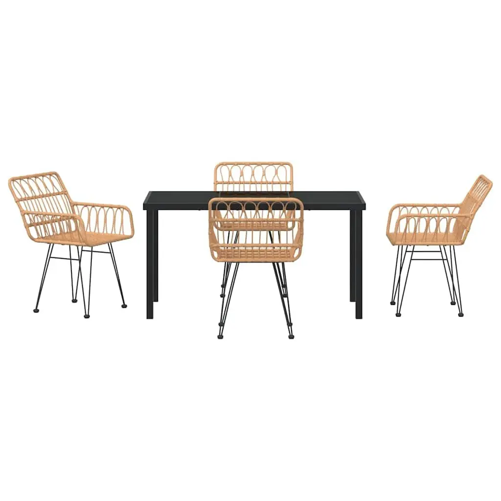 Garden Dining Set 5 Piece Outdoor Furniture Brown Steel Frame Poly Rattan Seats